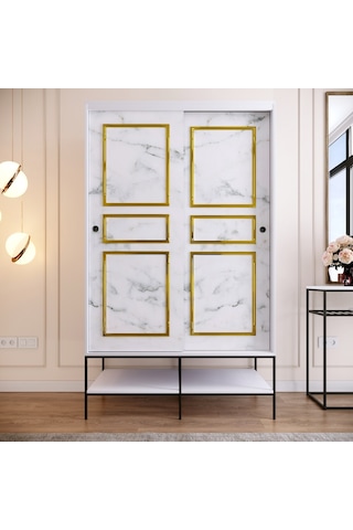 Pasific Home Martin 2 Kapaklı Sürgülü Gardırop Elbise Dolabı Beyaz - Beyaz Mermer 120 CM