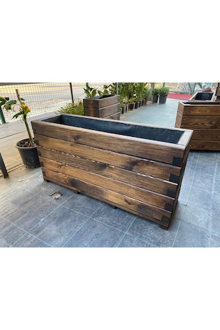 Ahşap Çiçeklik 100x30x40 Cm Emprenyeli Dış Mekan Saksısı