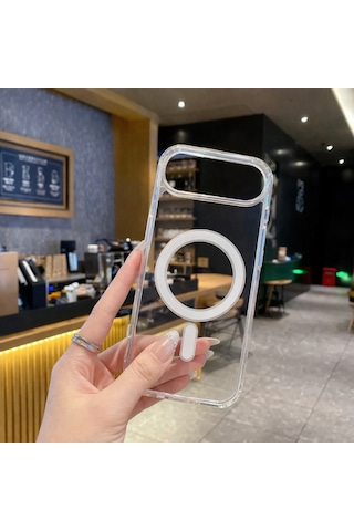 Apple Apple iPhone 17 Air İle Uyumlu Yumuşak Magsafe Kablosuz Şarj Destekli Şeffaf Kılıf Kamera İçin Yükseltilmiş Çerçeve