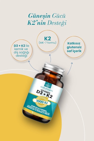 Naturagen Vitamin D3 + K2 1000 Iu 2x60 Kapsül
