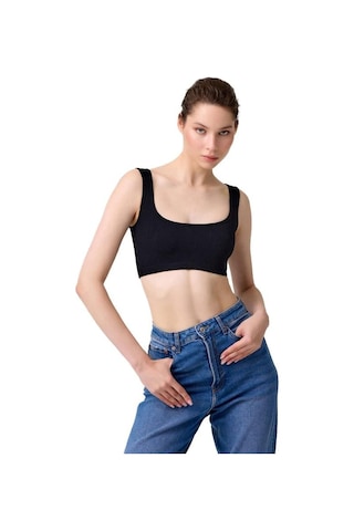 Cottonhill Premium - Kadın Siyah Seamless Kare Yaka Crop Top Büstiyer Siyah