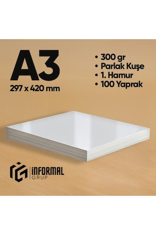 İnformal Fotokopi Kağıdı Premium Kalite A3 300 Gr Parlak Kuşe 100