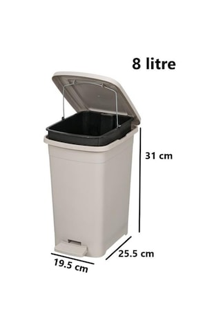 Omnipazar Elf-i344 Slim Pedallı Plastik Çöp Kovası İç Kovalı 8 Lt Gri