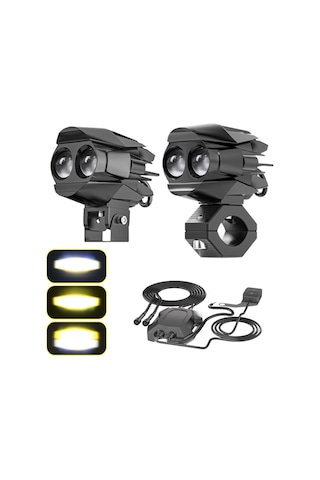 Motosiklet Led Sis Farı Seti Çift Renk Tüm Montaj Aparatları Ve Kablo Set İle Kolay Montaj