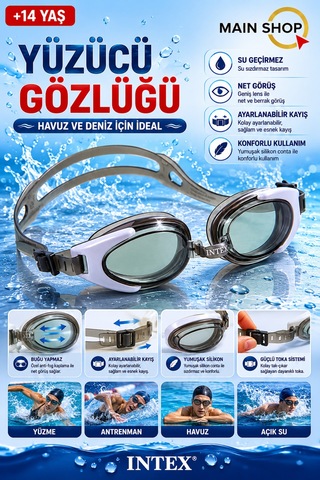 Mainshop Intex Yetişkin Yüzücü Gözlüğü +14 Yaş - Profesyonel Havuz Ve Deniz Gözlüğü Su Sızdırmaz M-55685
