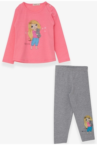 Breeze Kız Çocuk Taytlı Takım Kız Baskılı 1.5-5 Yaş, Neon Pembe-neon Pembe