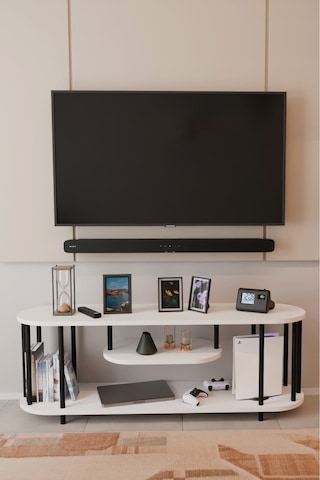 Modern Tv Ünitesi Ahşap Raflı 2 Katlı Televizyon Sehpası Minimalist,dayanıklı, Fonksiyonel Tv Standı Beyaz