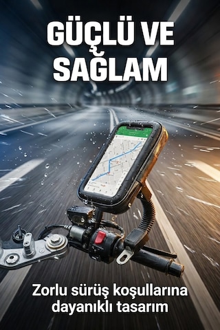 Armoniavital Su Geçirmez Titreşimsiz Motosiklet Telefon Tutucu Gidon Uyumlu Navigasyon Telefon Standı Siyah Siyah