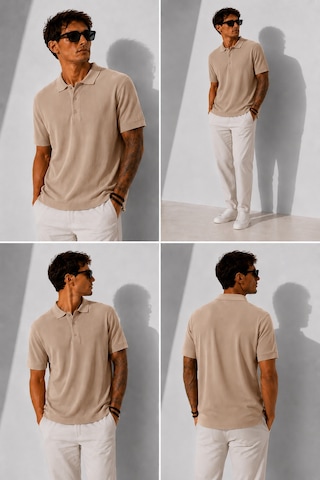 Ribana Erkek Kısa Kollu Fitilli Yarım Düğme Kapama Polo Yaka T-shirt 26001 A.kahve