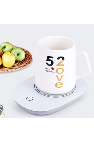 Kosona 55 C Akıllı Isıtıcı Bardak Altlığı - Yerel 220v Şarj, Kütle Sensörü, Tek Tuş Açma-kapama, Farklı Bardak Malzemeleri İçin Uygun, Beyaz Oval Tip