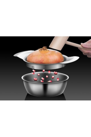 Reedark 2025 Çelik Nar Açıcı Seti: Nar Tohumu Ve Etini Almak İçin Çelik Kase + Ahşap Çekiç İle Zor Olmayan Kullanım Diğer