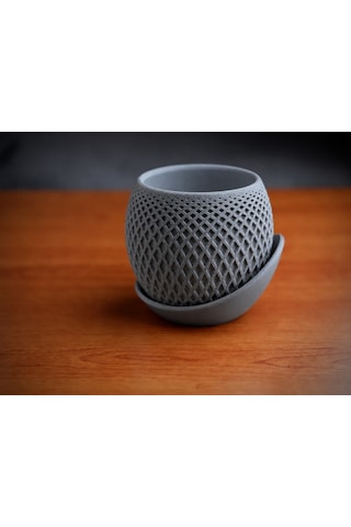 3d Baskı Küre Saksı - Kafes Dokulu İki Parçalı Dekoratif Saksı - Gri-gri Diğer