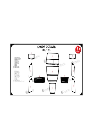 Skoda Octavia Piano Black Kaplama 2009 11 Parça