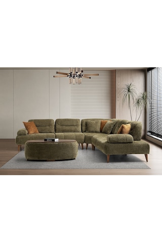 Riva Ahşap Ayaklı Köşe Takımı Yeşil