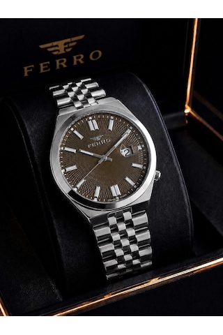 Ferro Premium İtalian Desing Çelik Kordon Nişan Ve Damat Saati 3 Atm Erkek Kol Saati Efm40136-b2 Gümüş