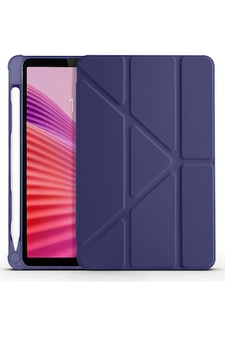 Maks Technology Lenovo Tab One 8.7 Tb-305fu Kılıf Mkst Tri Folding Kalem Bölmeli Standlı Kılıf - Lacivert Tablet Kılıfı