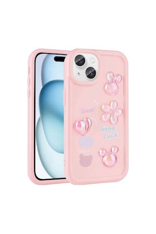 Apple Uyumlu iPhone 13 Kılıf Kabartma Figürlü Parlak Zore Toys Silikon Kapak
