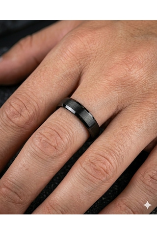 Erkek Düz Siyah Renk 6 Mm Tungsten Yüzük