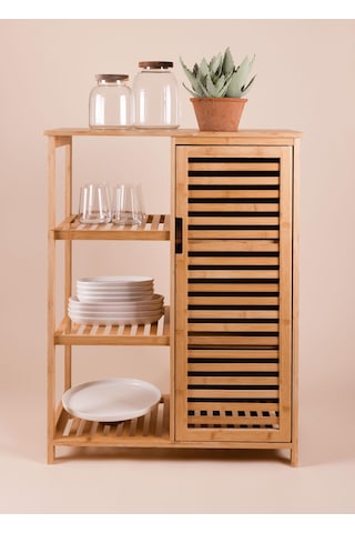 The Mia Bambu 4 Katlı Kapaklı Düzenleyici Dolap Raf 87x66x33 Cm Çok Renkli