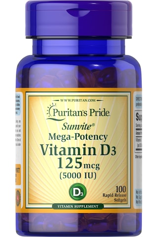 Puritan's Pride Vitamin D3 125 Mcg 5000 Iu , 100 Softgels
