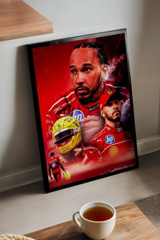 Lewis Hamilton Siyah Ahşap Çerçeveli Poster, Dekoratif Formula 1 Duvar Tablosu