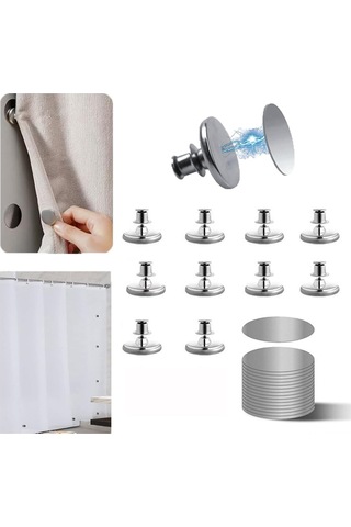 Geekyou 10 Adet Manyetik Perde Tutucuları - Işık Sızıntısını Engelle, Duşa Perdesini Sabitle Ve Güvenli Tut Gümüş