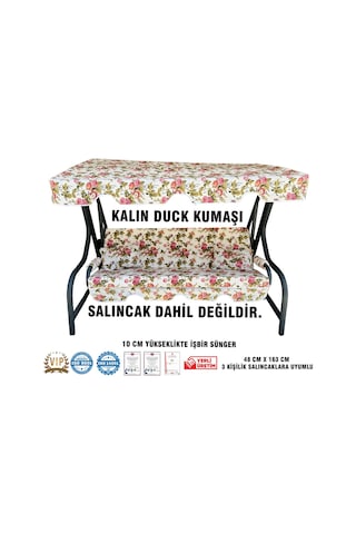 Lüks Duck Vip Salıncak Minder Seti 3 Kişilik 10 Cm Süngerli Tenteli-ingiliz Gülü-salıncak Minderi Pembe