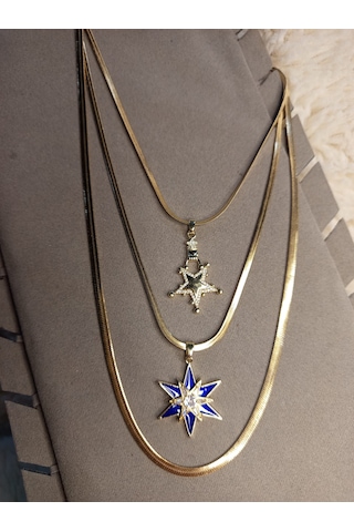 Beren Aksesuar Stainless Steel İtalyan Zincir 3'lü Set Kutup Yıldızı Çelik Kolye Gold