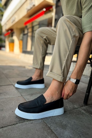 Roof Atelier Erkek Siyah Beyaz Loafer Ayakkabı - 421 - Cbt Bandera Siyah