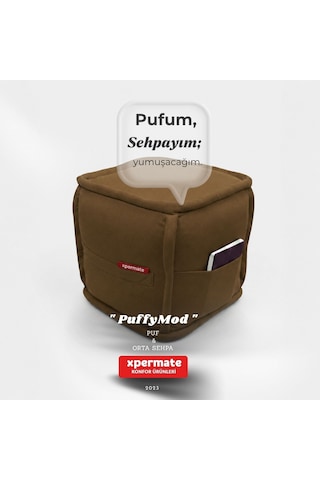 Dekoratif Kare Puf Orta Sehpa Ayak Uzatma Puf 40x40x42 Cm Puffymod Kahverengi
