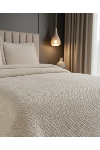 Calantha Home Collection Reyna 3 Parça Geometrik Cappuccino Pike Takımı 240 X 260 Cm Cappuccino