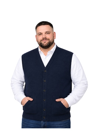 Battalmoda Erkek Büyük Beden Lacivert Cepli Triko Yelek 3xl-4xl-5xl-6xl