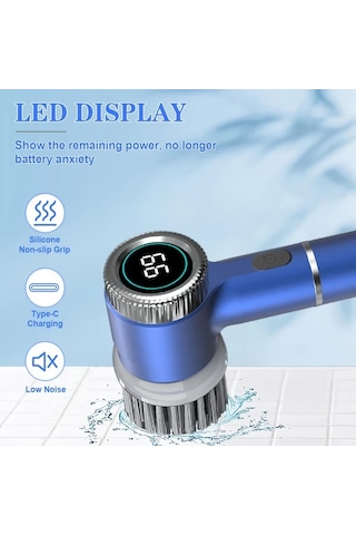 Xuweiwei Beyaz Pancerka 1 Set Elektrikli Doner Firca 5 Degistirilebilir Firca Basligi Type-c Sarj Edilebilir Dus Fircasi Banyo Mutfak Temizligi