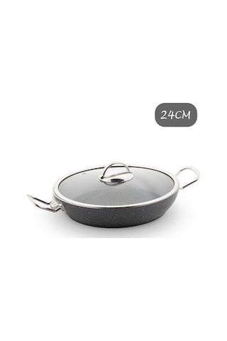 Lines Siyah Menemen Tavası - Granit Cam Kapaklı Sahan 24 Cm
