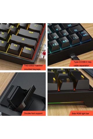 Leaven K620 61 Tuşlu Isıtılan Takılabilecek Parlak Oyun Kablosuz Mekanik Klavye, Kablolu Uzunluk: 1.8m, Renk: Beyaz Siyah Kırmızı Eksen