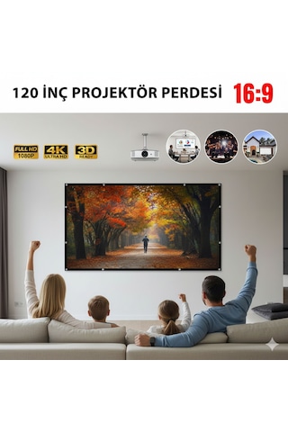 120 İnç Projektör Perdesi - 16:9 Hd Katlanabilir Taşınabilir Projeksiyon Perdesi