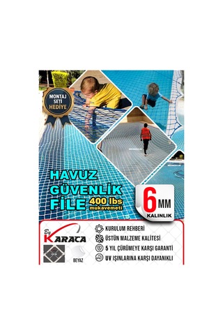 Havuz Çevresi Güvenlik Filesi 6mm Ip Kalınlığı 10x10 Gözenekli / 4x7m