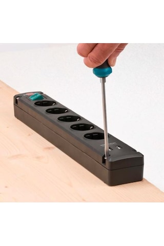 Brennenstuhl Bremounta 2xUSB Şarj Özellikli 5'li Akım Korumalı Priz 2 Usb Çıkışlı 3 Metre Siyah