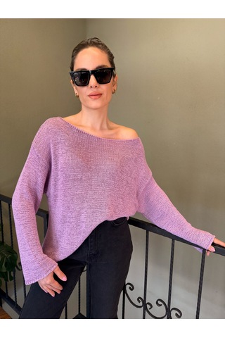 Ali Butik Pembe Kayık Yaka Rahat Kalıp Triko Pembe