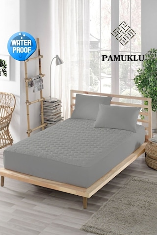 Ely Parker Alez Sıvı Geçirmez Pamuklu Kapitoneli Fitted Çift Kişilik Tek bebek su yatak Koruyucu YSTK79 Gri