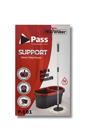 Pass 14 Litre Dönerli Mop Kovası Seti Ayarlanabilir Özellikli 5 Parça Microfiber Temizlik Seti