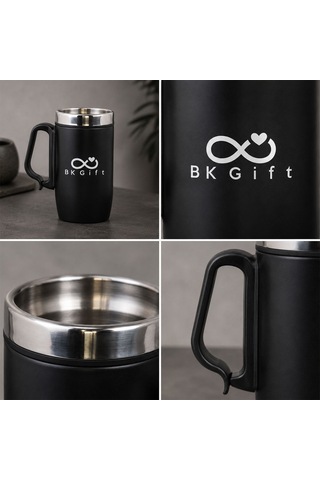 Logonuza Özel 5 Adet 5304 Çelik Kupa 240 Ml Kilitli Kapaklı Kurumsal Termos Mug Siyah