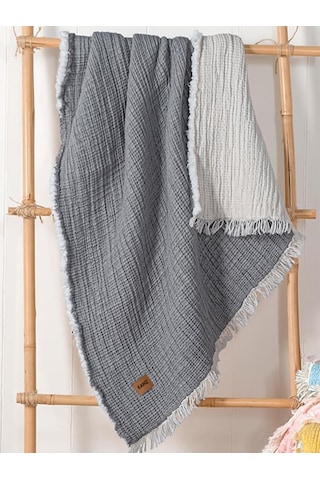 Kanz 5 Kat Dolgulu Müslin Bebek Örtüsü 90x110 CM - Gri