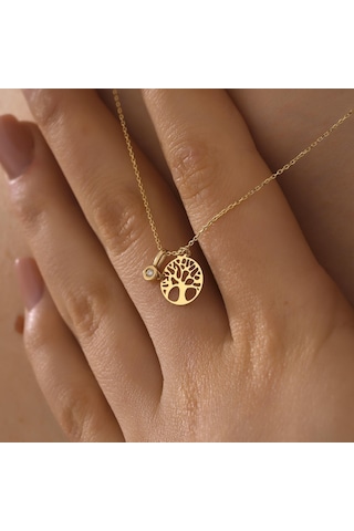 Sefa Gold 14 Ayar Altın Pırlantalı Hayat Ağacı Kolye