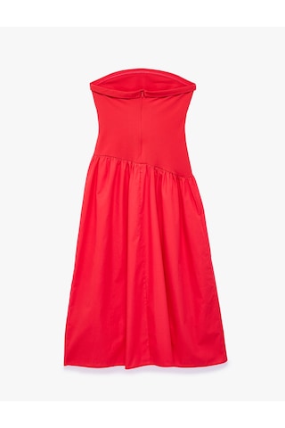 Koton Koton X Sibil Çetinkaya - Drape Detaylı Straplez Midi Elbise Kırmızı 6sak80121uk