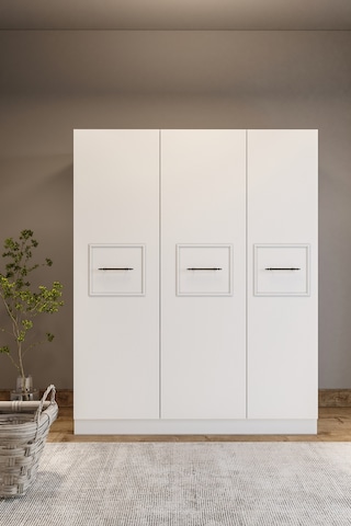 Merlin Mobilya Zarif 3 Kapaklı 8 Bölmeli Beyaz Dolap