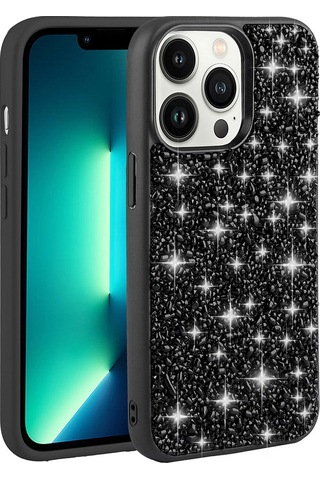 Zeyline Apple Uyumlu iPhone 13 Pro Max Parlak Taşlı Tasarım Zore Linea Kapak-siyah