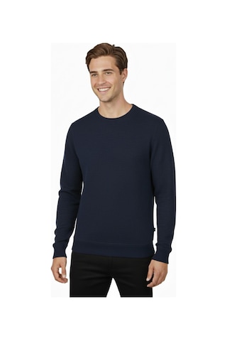 Erkek Sıfır Yaka Petek Doku Regular Fit Sweatshirt Bgl-st04950 Lacivert