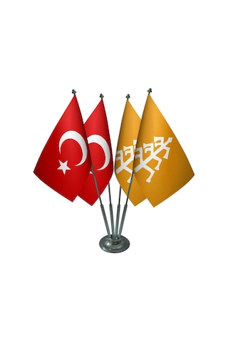 Masa Üstü Karahanlılar Devleti Bayrağı Türk Bayrağı Dörtlü Krom D