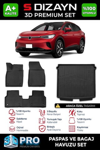S-dizayn Vw Id4 3d Pro Paspas Ve Bagaj Havuzu Seti 2'li Set 2024 Üzeri A+ Kalite